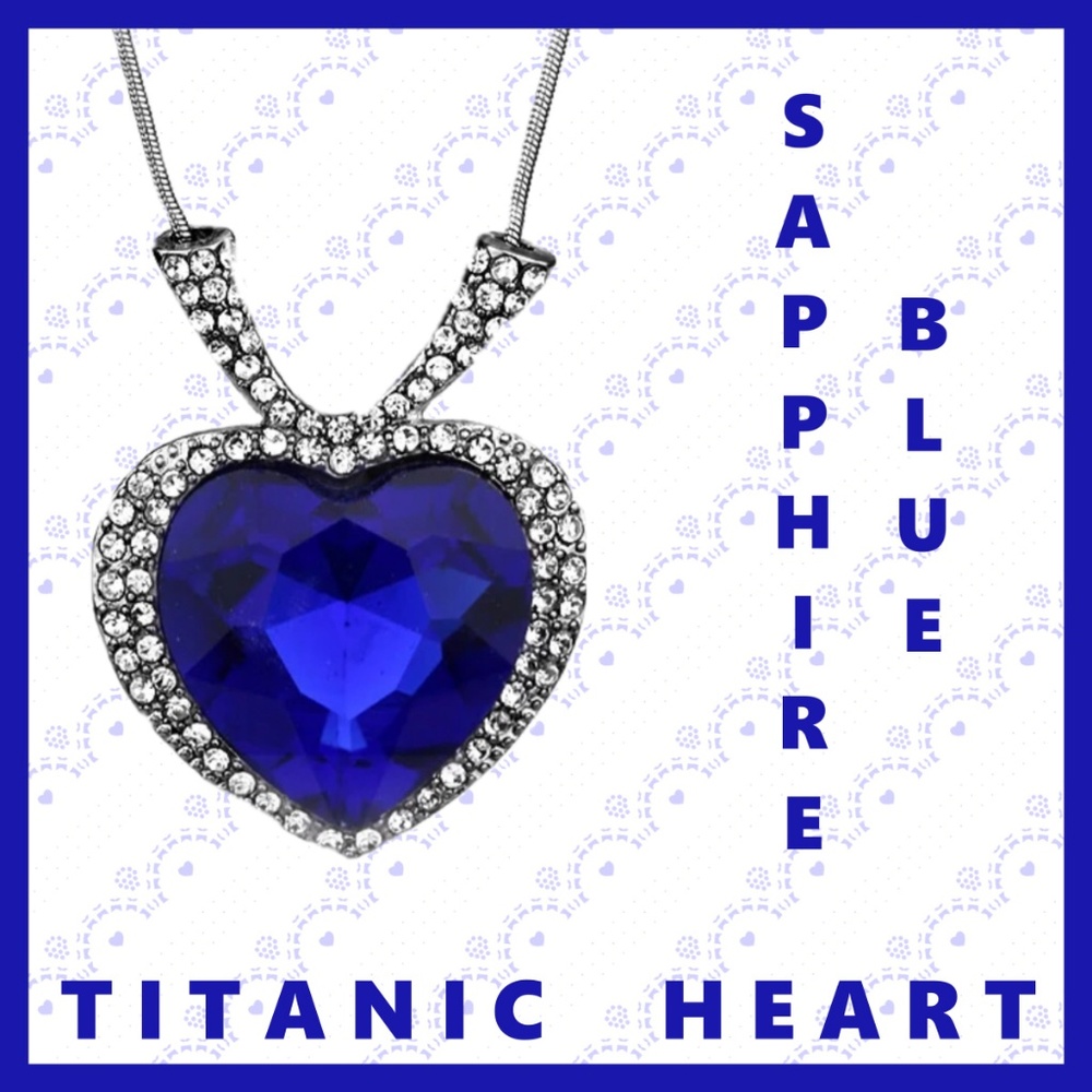 TITANIC SAPPHIRE BLUE HEART PENDANT NECKLACE